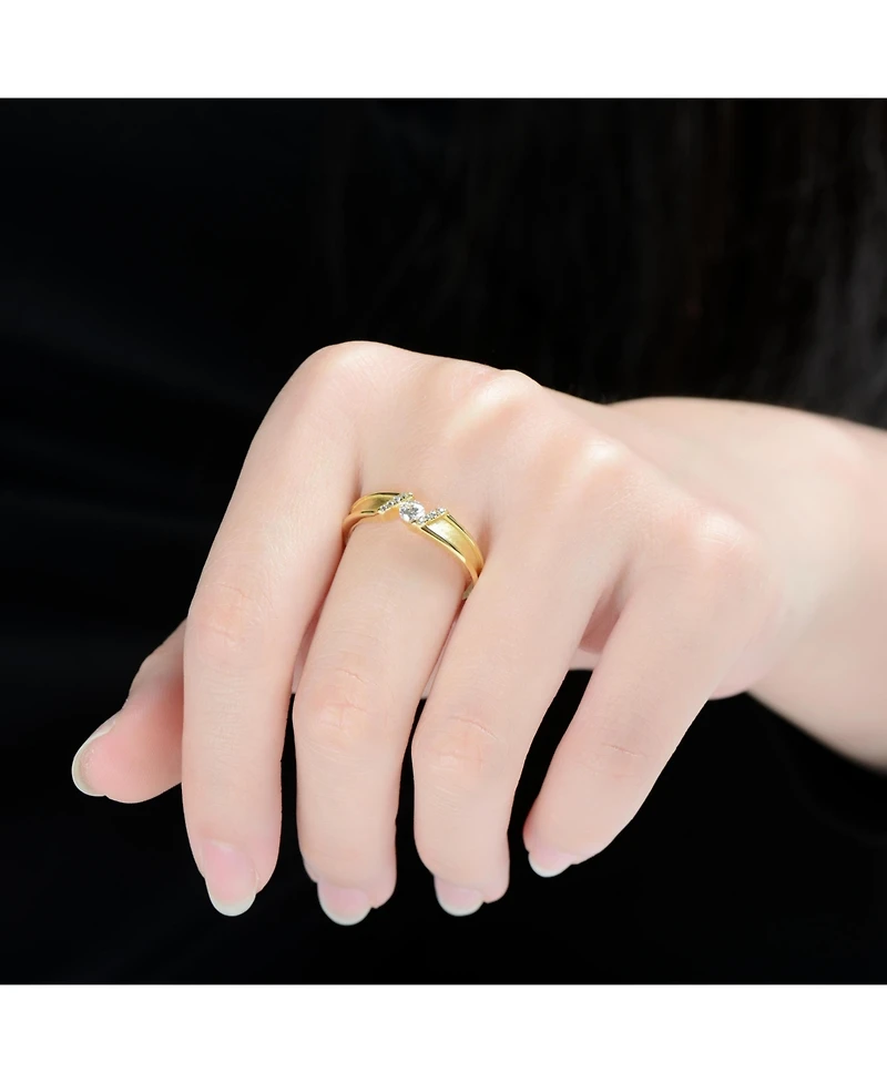 Genevive Sterling Silver 14K Gold Plated Clear Cubic Zirconia Band Ring