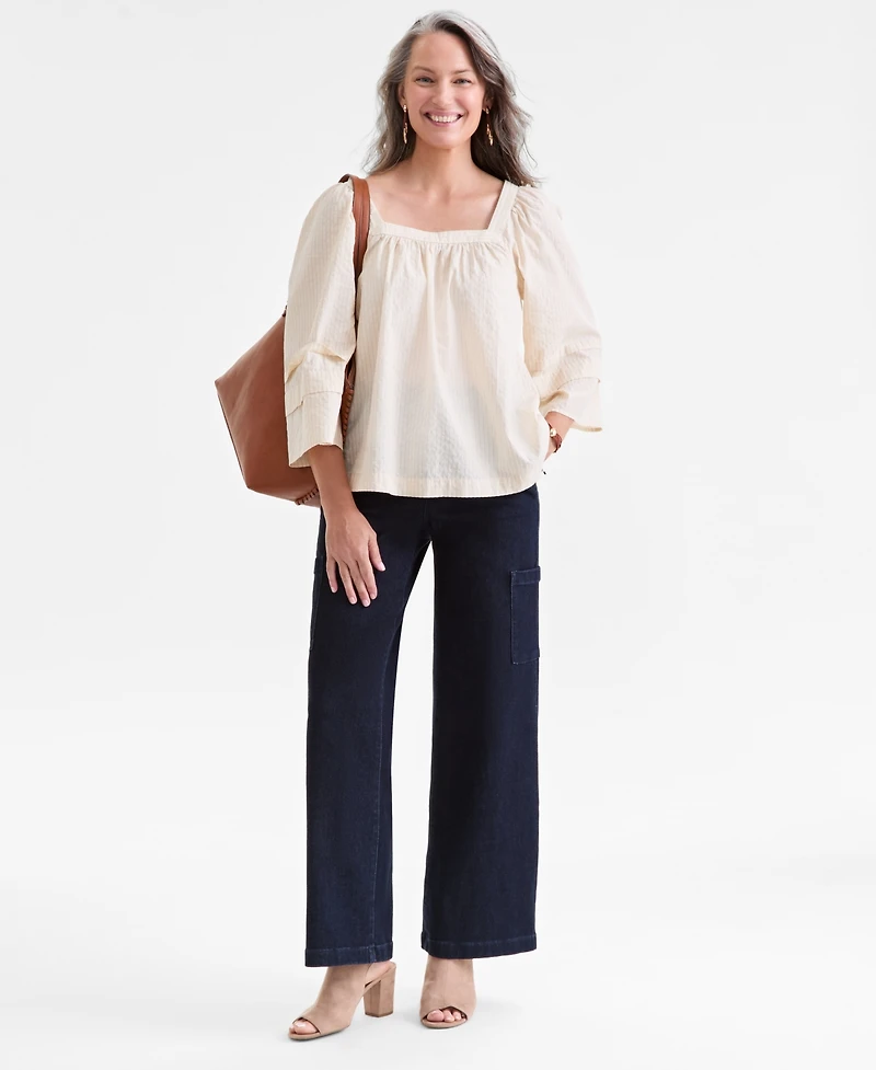 Style & Co Women's Square-Neck 3/4-Sleeve Shine Blouse, Macy's Exclusive