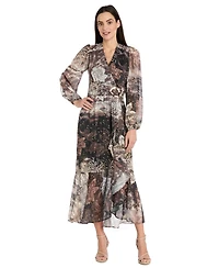 R & M Richards Women's Chiffon Surplice-Neck Midi Dress