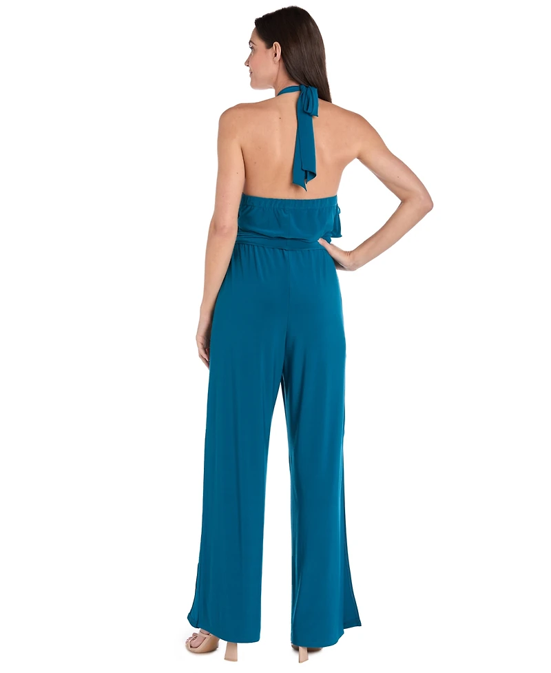 R & M Richards Women's Ruffled Halter-Neck Jersey Jumpsuit