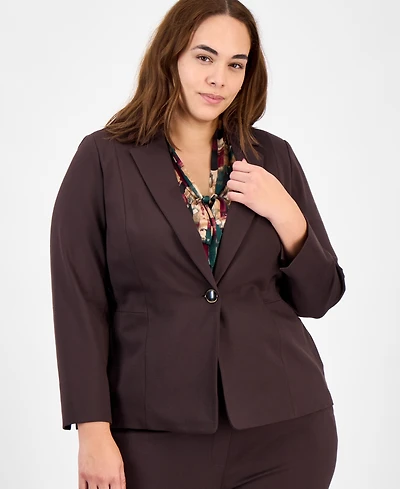 Kasper Plus Size Notched Collar One-Button Blazer