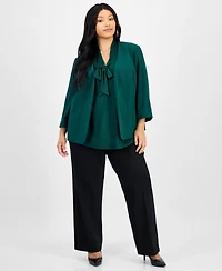 Kasper Plus 3/4-Sleeve Open-Front Blazer