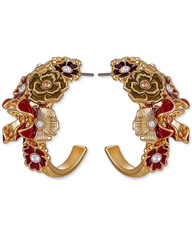 Guess Gold-Tone Floral Enamel Crystal Half-Hoop Earrings