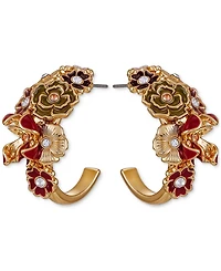 Guess Gold-Tone Floral Enamel Crystal Half-Hoop Earrings