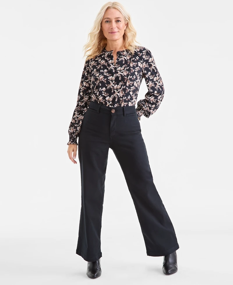 Style & Co Women's Mid-Rise Twill Wide-Leg Pants, Macy's Exclusive