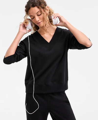 Id Ideology Women's Fleece V-Neck Sweatshirt, Created for Macy's