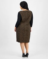 Kasper Plus Animal Print 3/4-Sleeve Sheath Dress