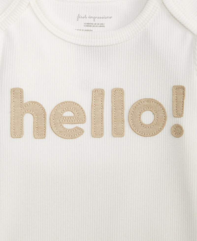 First Impressions Baby Hello Long-Sleeve Bodysuit, Macy's Exclusive