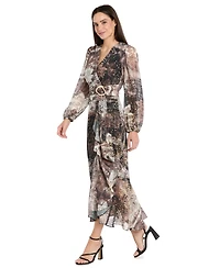 R & M Richards Women's Chiffon Surplice-Neck Midi Dress