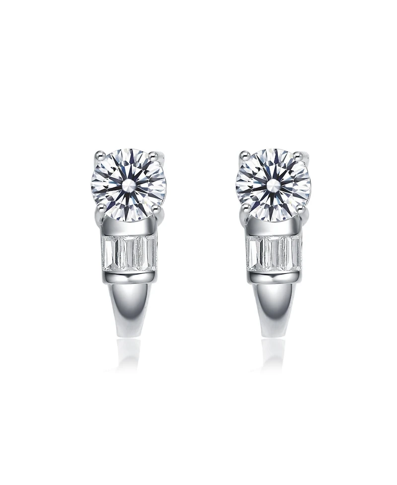 Sterling Silver White Gold Plated Cubic Zirconia Petite Hoop Earrings