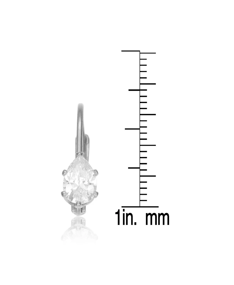 Genevive Sterling Silver White Gold Plating with Clear Oval Cubic Zirconia Leverback Earrings