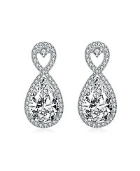 Sterling Silver with White Gold Plated Clear Pear and Round Cubic Zirconia Infinity Drop Earrings