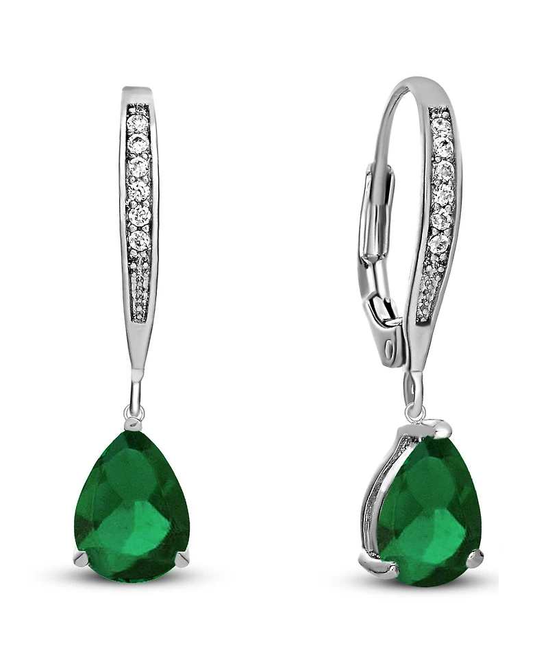 Elegant Sterling Silver Dangling Pear-Shaped Cubic Zirconia Earrings