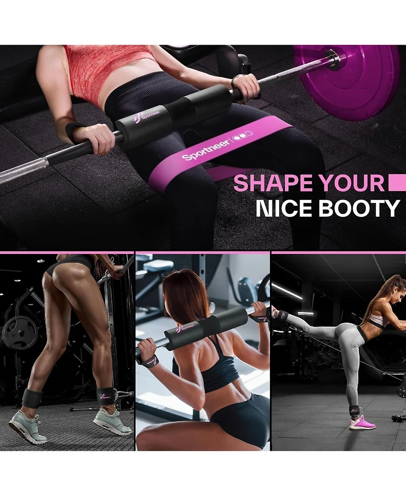 Barbell Pad Set: 10pc Squat Pad for Hip Thrusts, Lunges, Leg Day, Standard Olympic Bars with 2 Ankle Straps, 2 Lifting Straps, 3 Resistance Bands, Wor