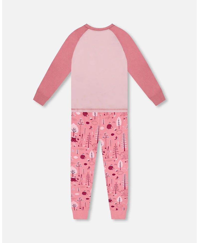 Deux par Girl Cotton Two-Piece Pajamas Pink Forest