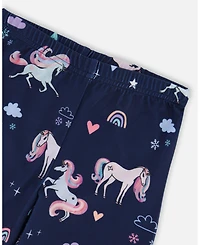 Deux par Girl Stretch Jersey Leggings Navy Unicorn Print