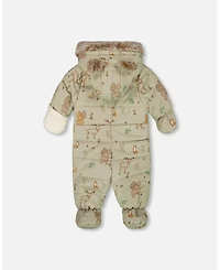 Deux par Baby Boy One-Piece Layette Snowsuit Designed for Car Seat Green Animal Print
