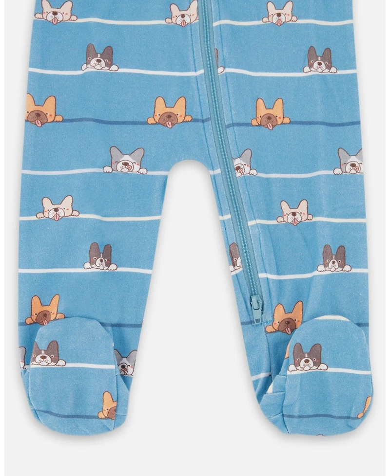 Deux par Baby Boy One-Piece Cotton Pajama Blue Dog Print