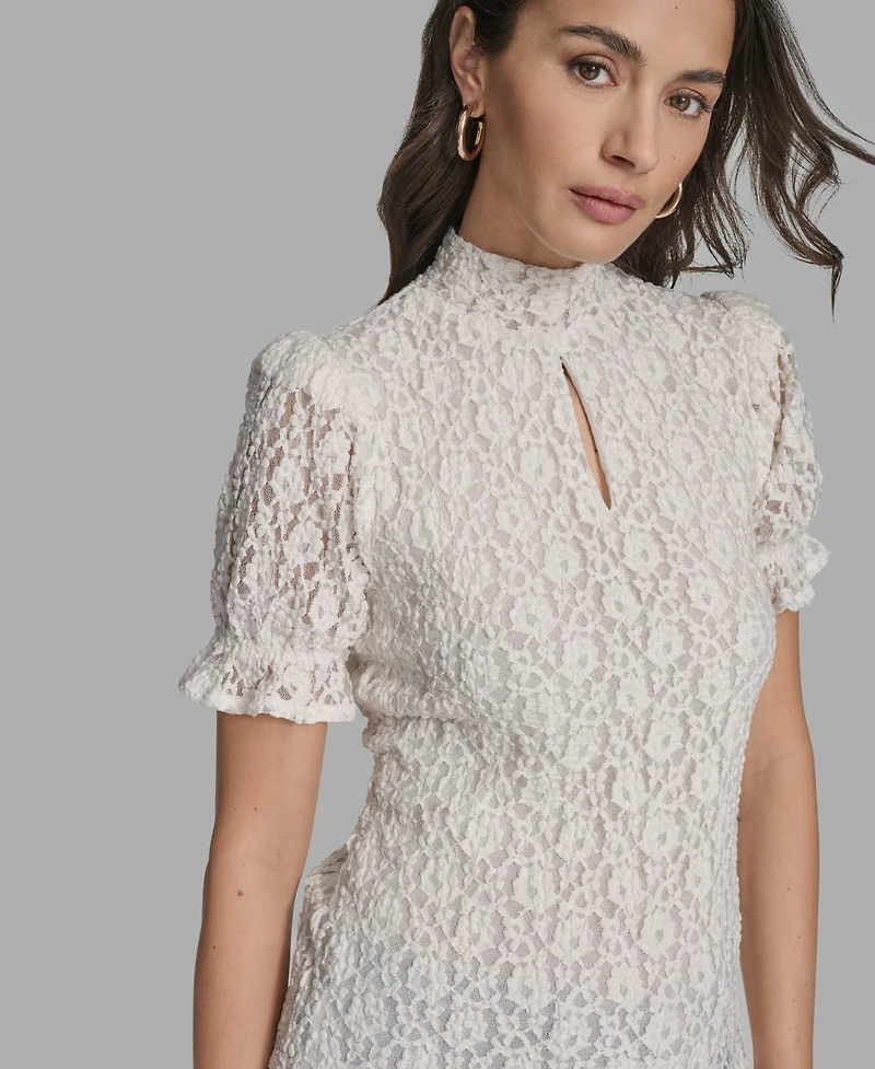 Bcbg Women's Short Sleeve Lace Ruffle Top