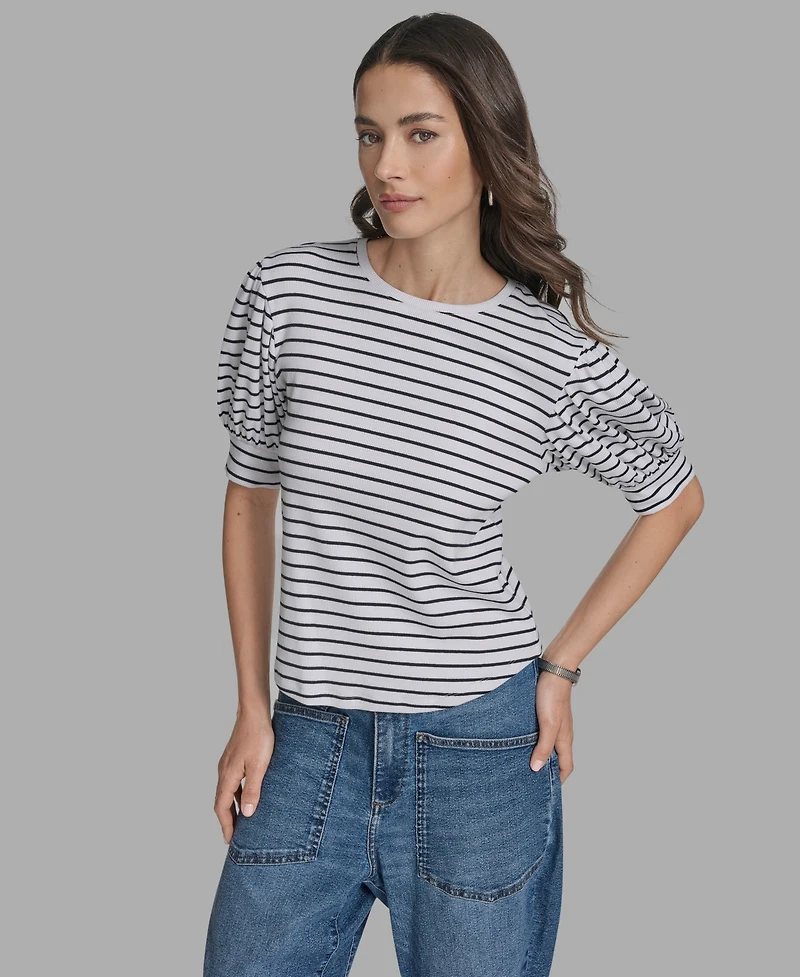 Bcbg Women's Short Sleeve Stripe Crewneck Top