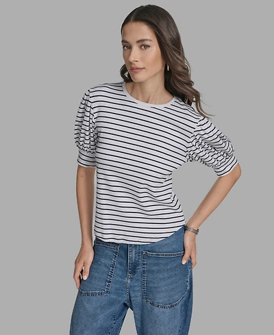 Bcbg Women's Short Sleeve Stripe Crewneck Top