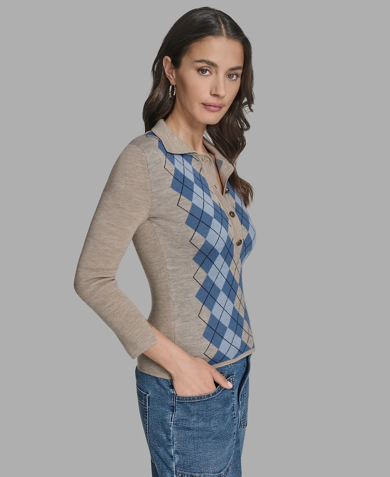 Bcbg Women's Long Sleeve Argyle Sweater