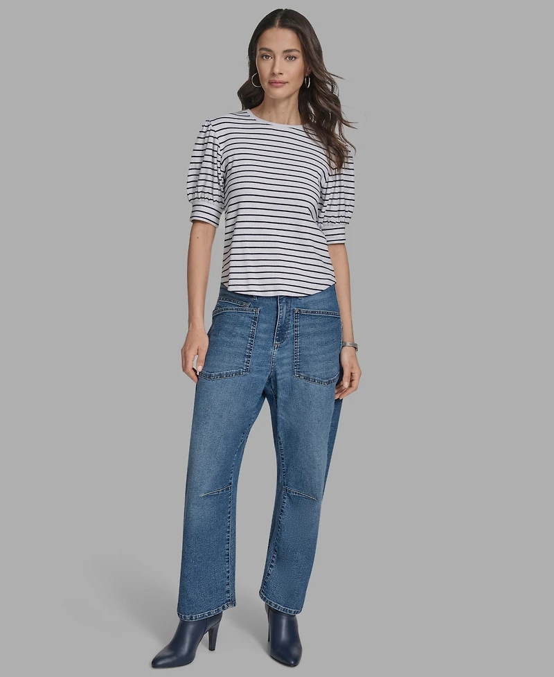Bcbg Women's Short Sleeve Stripe Crewneck Top