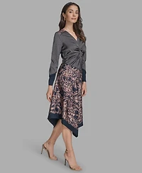 Bcbg Women's Long Sleeve Mix-Print V-Neck Dress