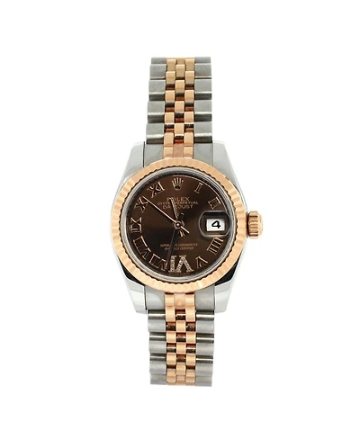 Pre-Owned Rolex Oyster Perpetual Datejust Chocolate Brown Automatic Watch in Stainless Steel and Rose Gold with Diamond Vi Numeral 26mm