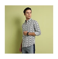 Campus Sutra Men's Black & Grey Geometric Aztec Print Shirt
