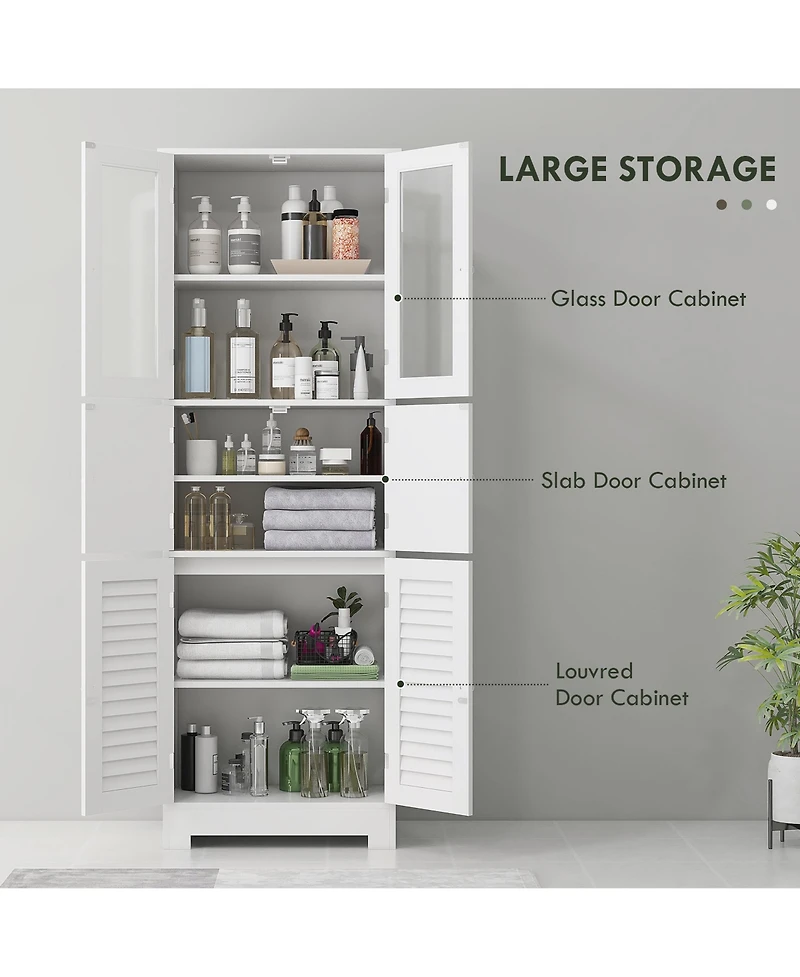 Homcom 67" Tall Bathroom Storage Cabinet Towel Cabinet with Louv Doors