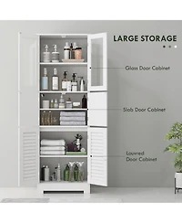 Homcom 67" Tall Bathroom Storage Cabinet Towel Cabinet with Louv Doors
