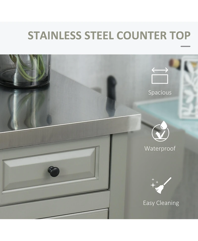 Halifax North America Gray Mobile Kitchen: Island Cart with Stainless Top and Multi-Storage