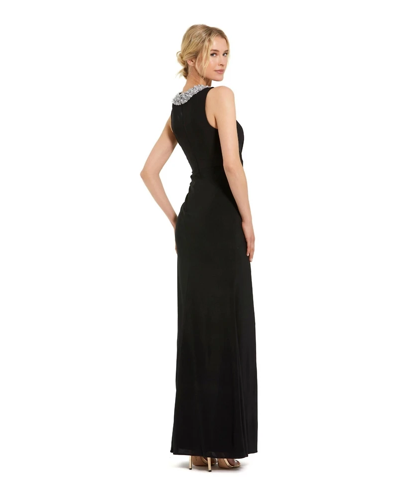 Mac Duggal Women's Jersey Sleeveless Beaded Neck Gown With Twist