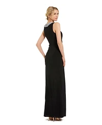 Mac Duggal Women's Jersey Sleeveless Beaded Neck Gown With Twist