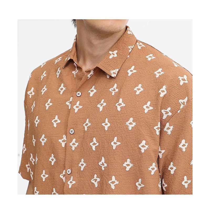 Campus Sutra Men's Tan Brown Floral-Tactile Oversized Shirt