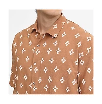 Campus Sutra Men's Tan Brown Floral-Tactile Oversized Shirt