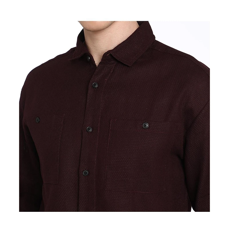 Campus Sutra Men's Burgundy Red Solid Utility Shirt