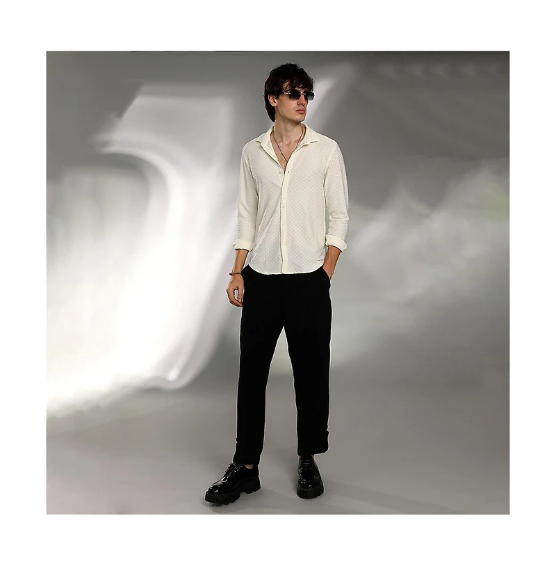 Campus Sutra Men's Pale Yellow Hive-Textured Shirt