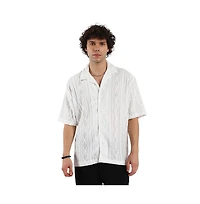 Men's Daisy White Argyle-Textured Oversized Shirt
