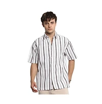 Campus Sutra Men's Ivory White & Burgundy Red Pencil-Striped Shirt