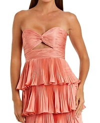 Mac Duggal Women's Pleated Charmeuse Strapless Tiered Ruffle Gown
