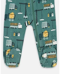 Deux par Baby Boys One-Piece Cotton Pajama Teal Construction Print