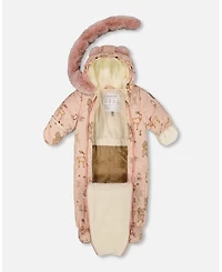 Deux par Baby Girl One-Piece Layette Snowsuit Designed for Car Seat Pink Printed Animal