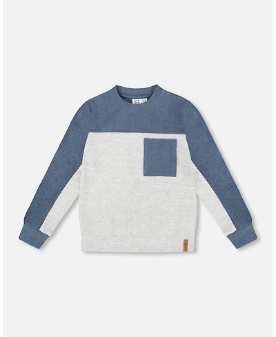 Deux par Big Boys Long Sleeve Super Soft Brushed Jersey Top Color Block Light Heather Gray