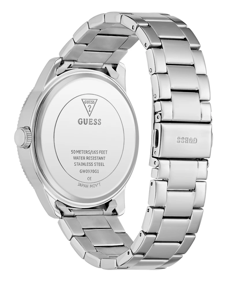Guess Men's Silver Tone Multi-function Watch, 44mm