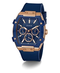 Guess Men's Blue Rose Gold Tone Multi-function Watch, 44mm