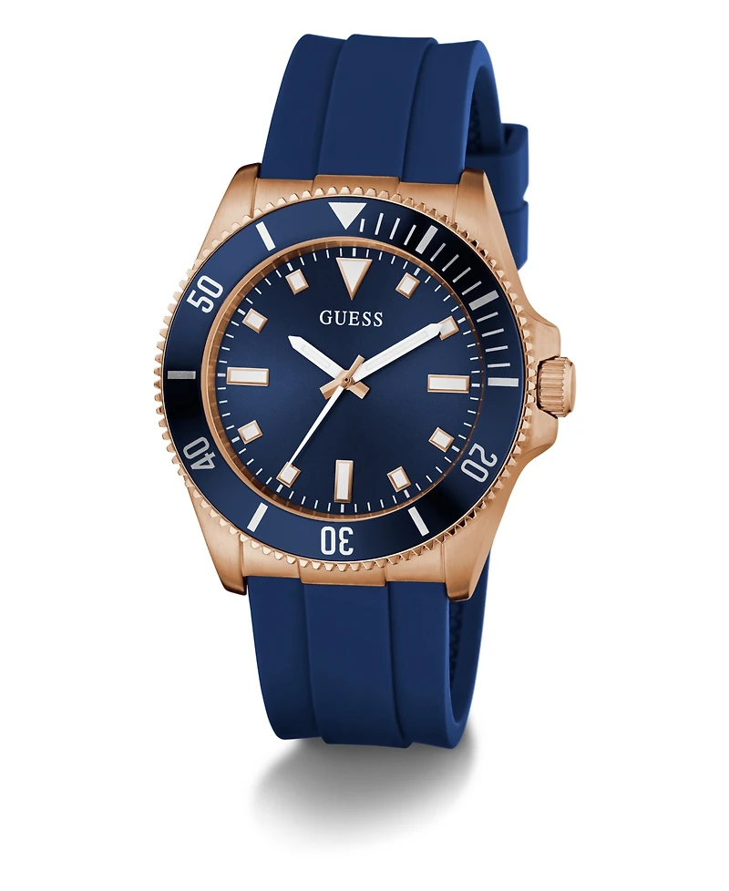 Guess Men's Blue Rose Gold Tone Analog Watch, 41mm