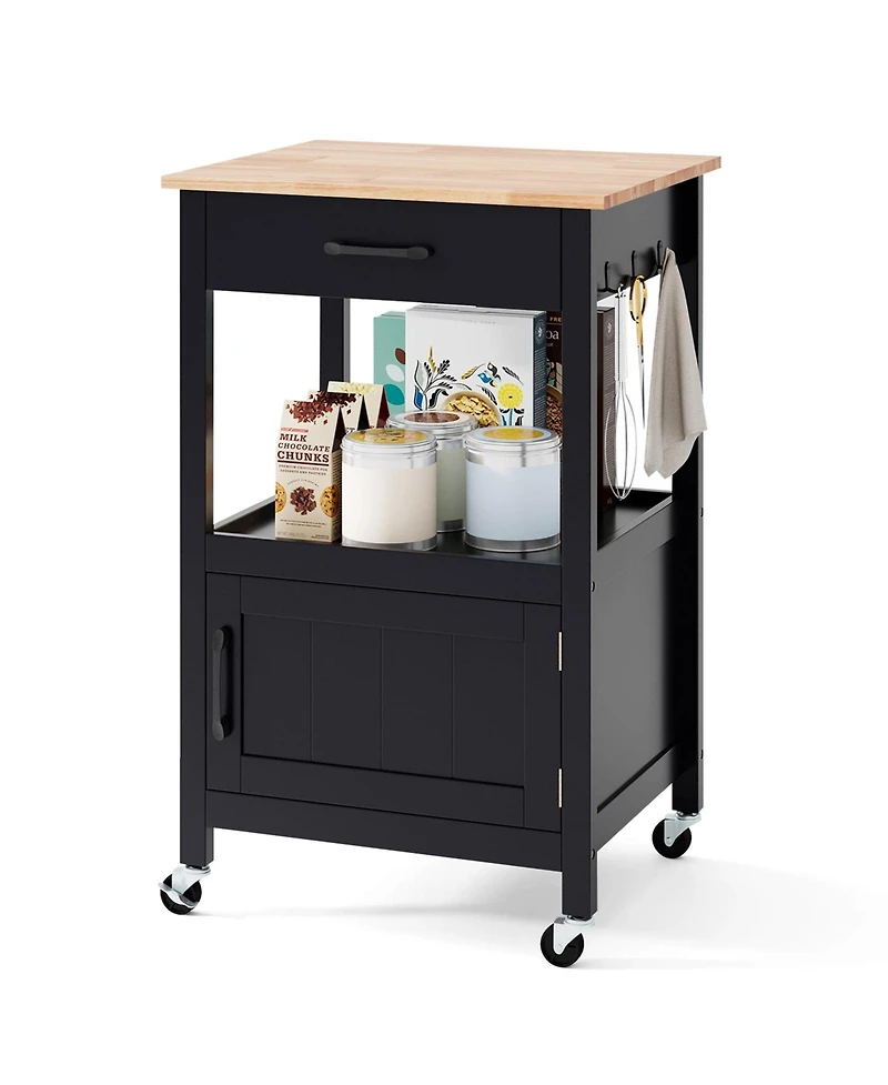 Gymax Rolling Kitchen Island Cart w/ Rubber Wood Top Drawer