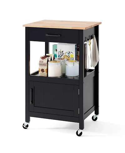 Gymax Rolling Kitchen Island Cart w/ Rubber Wood Top Drawer